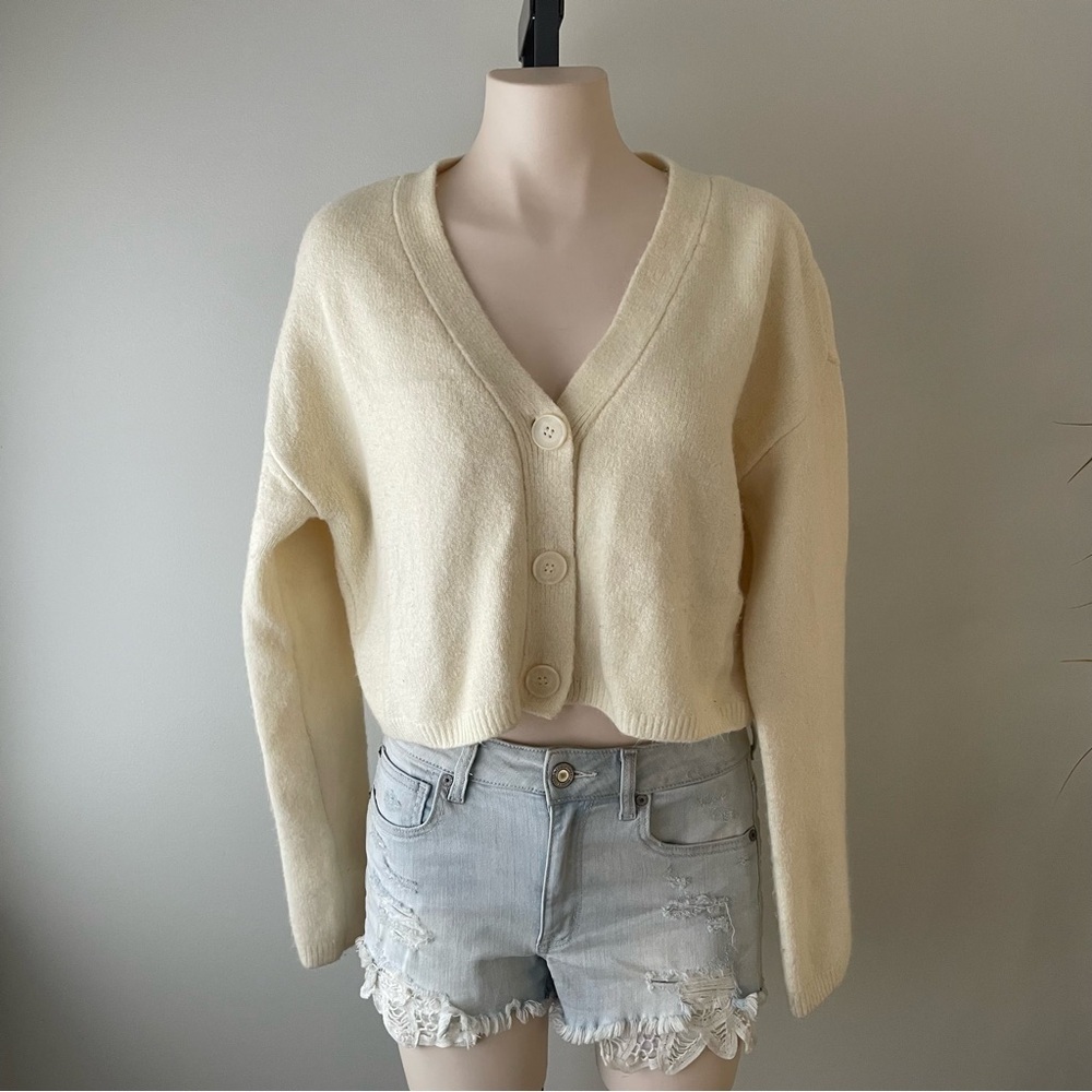 Dynamite Wide Sleeve Cropped Cardigan Sweater SOFT Cream Size XL